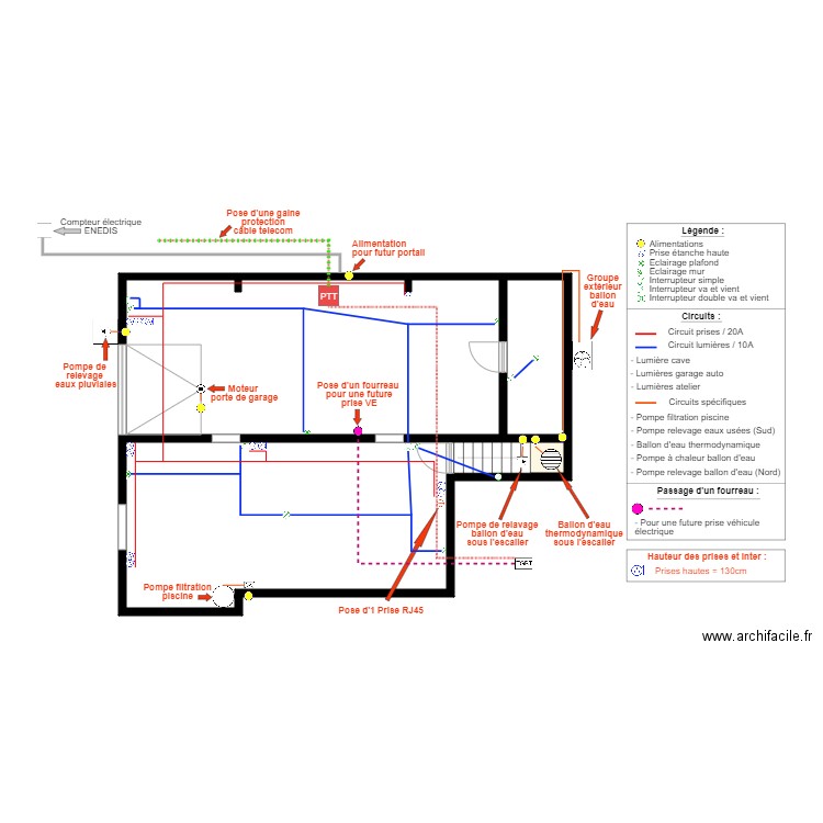 PLAN ELECTRIQUE SOUS SOL. Plan de 4 pièces et 85 m2