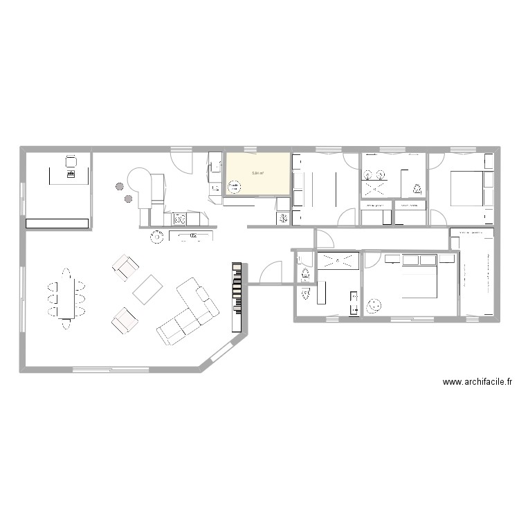 maison 3--. Plan de 1 pièce et 6 m2