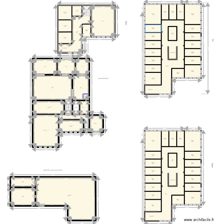 Projet de réhabilitations bureaux vénisieux 05. Plan de 66 pièces et 1832 m2