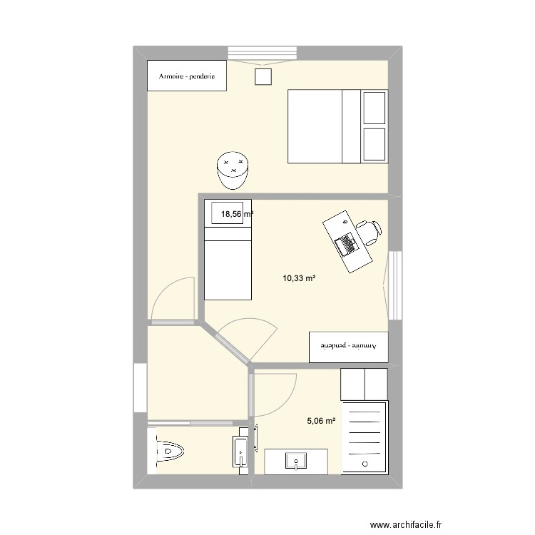 seminaire. Plan de 3 pièces et 34 m2