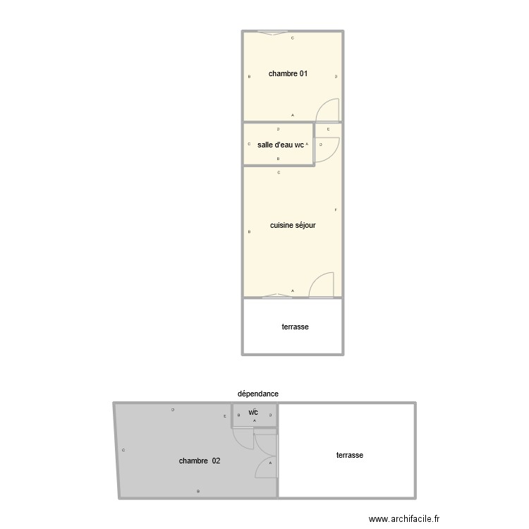 poirier pb 1182. Plan de 7 pièces et 62 m2