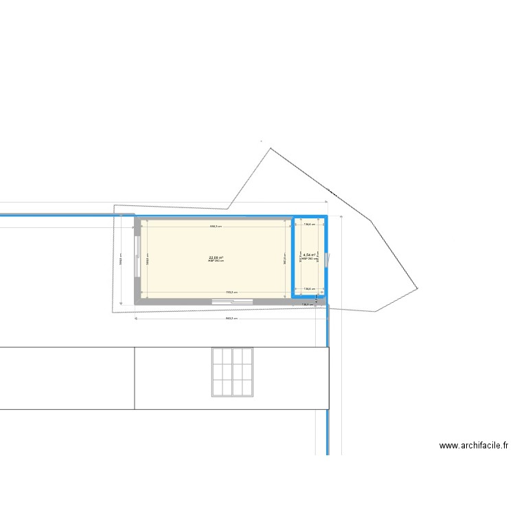Mouline rectangle. Plan de 2 pièces et 27 m2