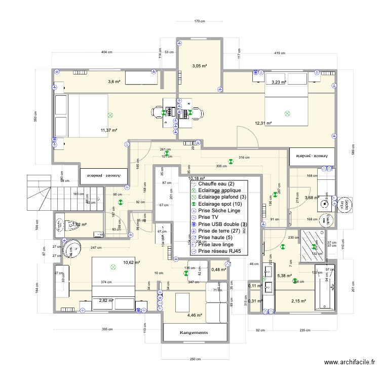 Pornichet1er Base carrez V7. Plan de 16 pièces et 75 m2