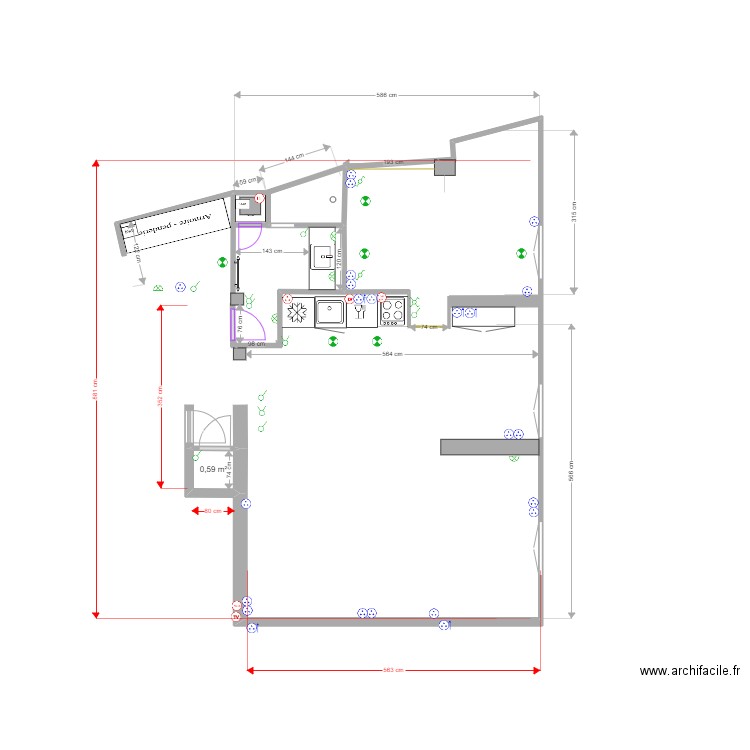 SOL BETON CIRE. Plan de 1 pièce et 1 m2