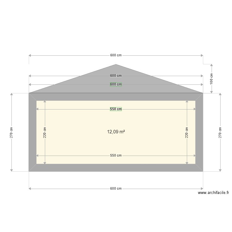 facade_porte+fenêtre. Plan de 1 pièce et 12 m2