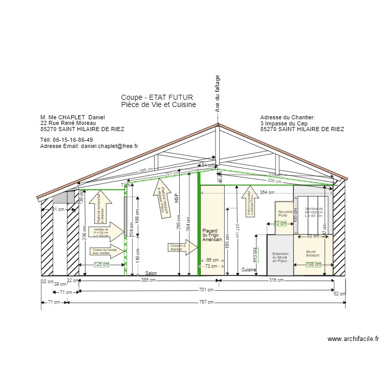 Vue en Coupe Pièce de vie Cuisine. Plan de 0 pièce et 0 m2