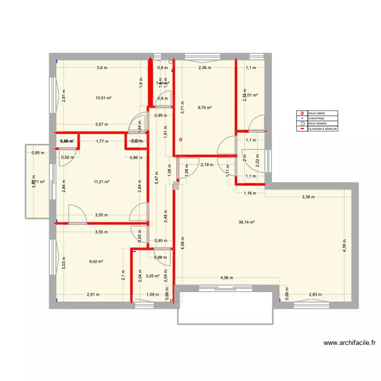 Megeve Grande Fontaine Existant D&eacute;molition. Plan de 10  et 89 m²