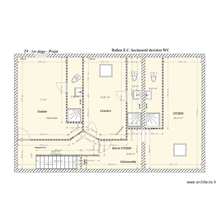 T9 1er - Locatif C.C.. Plan de 8 pièces et 79 m2