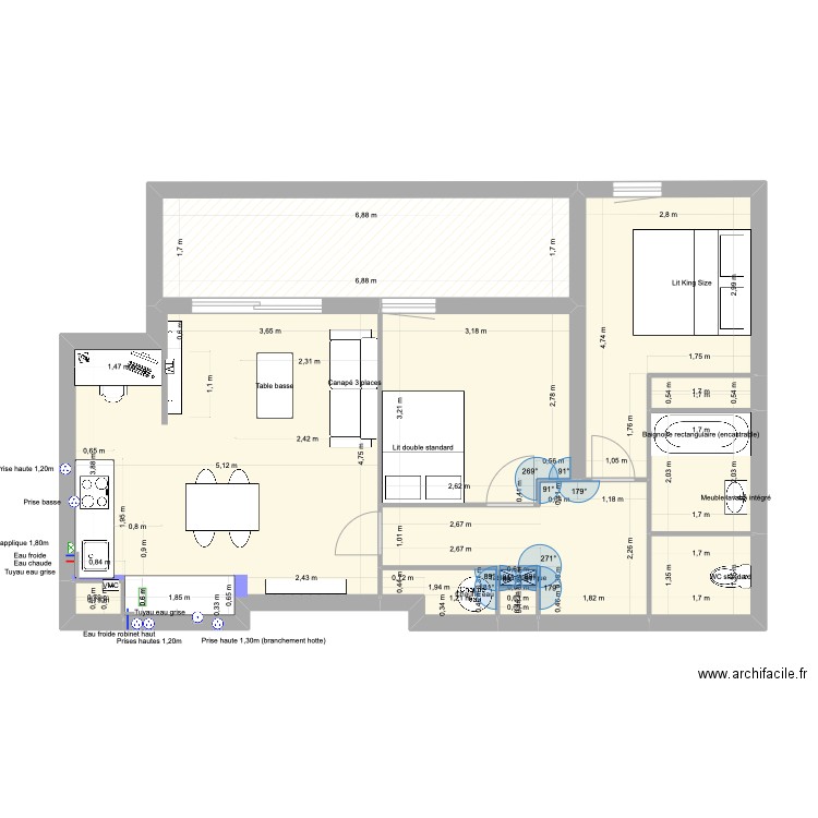 Plan Appartement séparation TV. Plan de 12 pièces et 71 m2