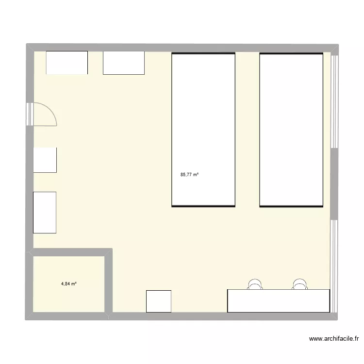 Bureau Equipements V1. Plan de 2  et 91 m²