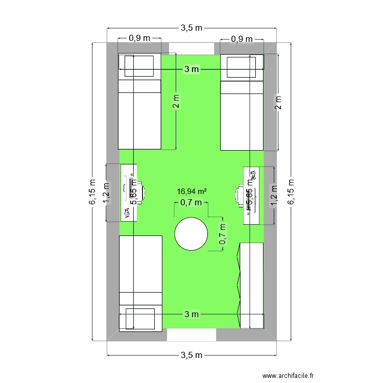 Chambre en 3. Plan de 1 pièce et 17 m2