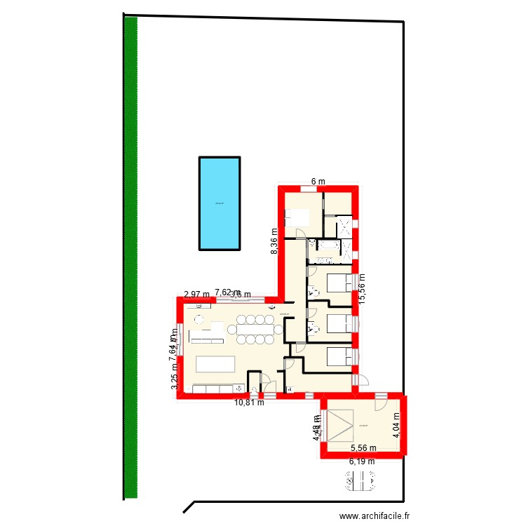 maison + piscine 125m2. Plan de 3 pièces et 172 m2