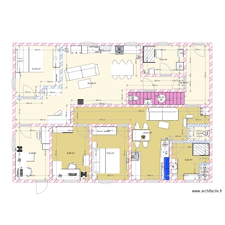 Plan Lyon. Plan de 11 pièces et 120 m2