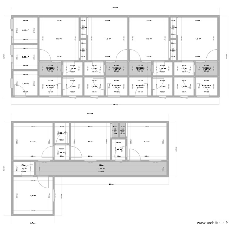 Dependances. Plan de 38 pièces et 154 m2