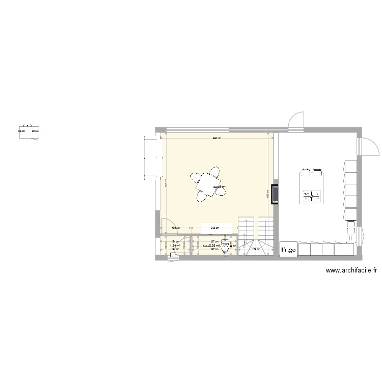plan maison RDC. Plan de 3 pièces et 36 m2