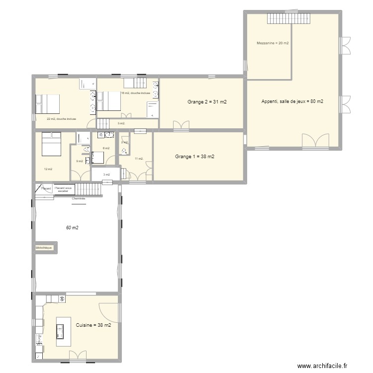 Plan maison montoison Rez de Chaussée. Plan de 13 pièces et 257 m2