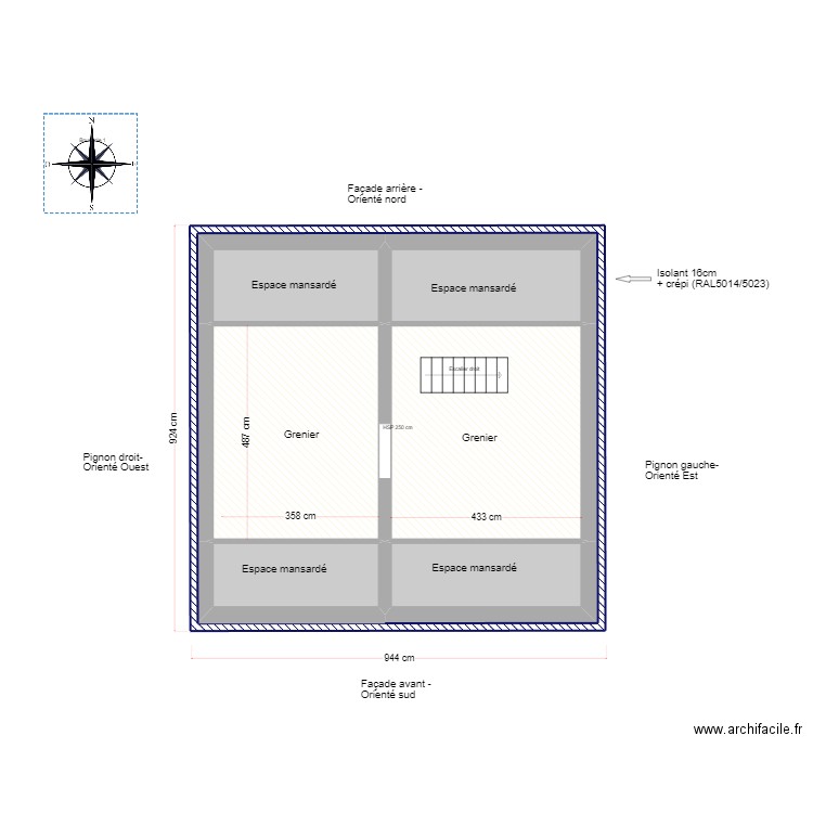 Grenier - situation projetée. Plan de 0 pièce et 0 m2