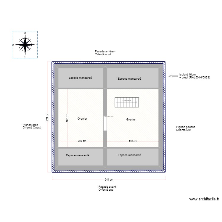 Grenier - situation projetée. Plan de 7 pièces et 146 m2