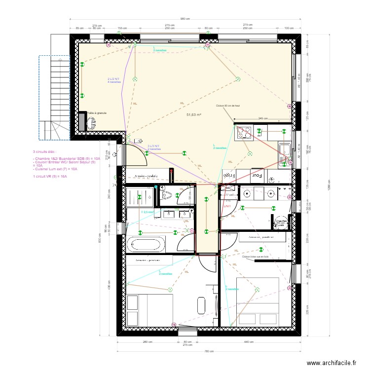 MAISON RDC ELEC CIRCUIT LUMIERE. Plan de 10 pièces et 90 m2