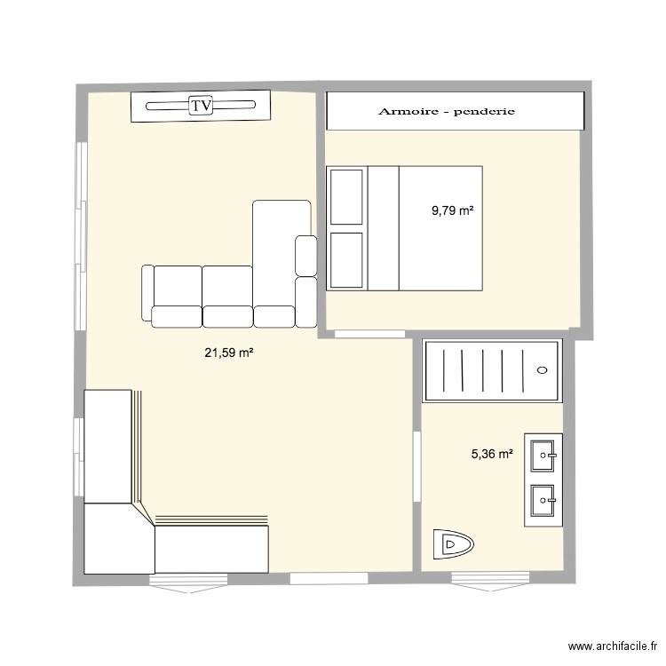 Plan maison peimeynade. Plan de 3 pièces et 37 m2