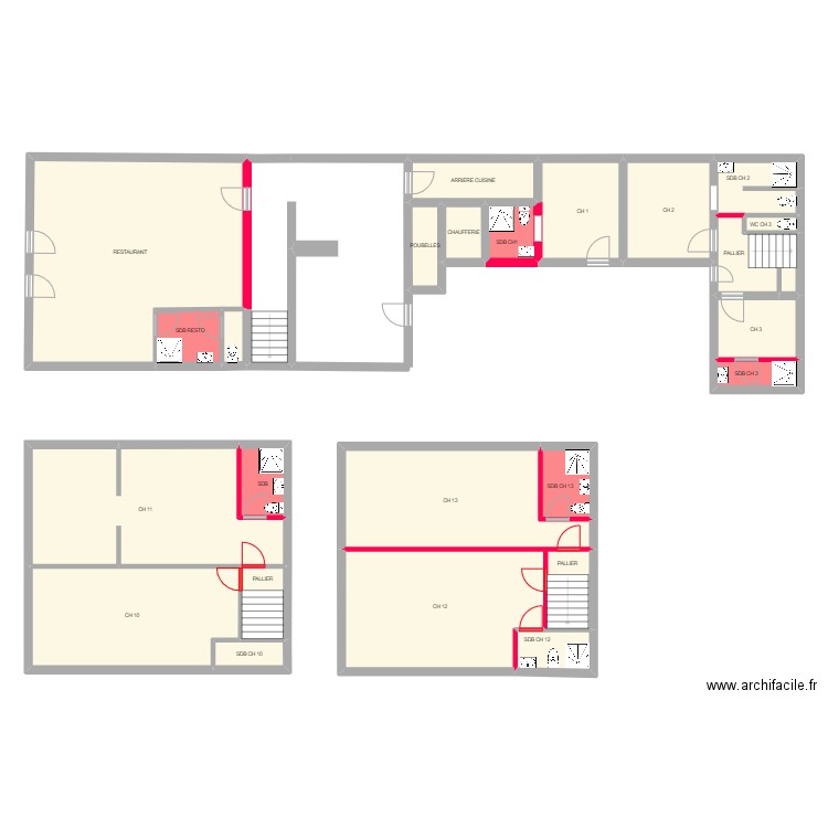 BRE. Plan de 24 pièces et 241 m2