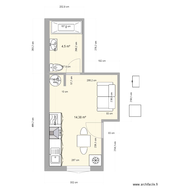 appt minette. Plan de 2 pièces et 19 m2