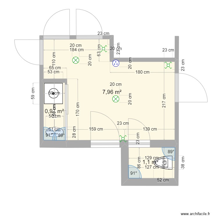 ENTREE / WC. Plan de 3 pièces et 10 m2