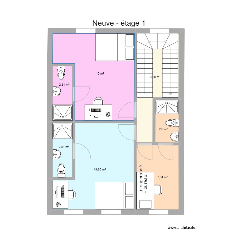 NEUVE 1. Plan de 7 pièces et 54 m2