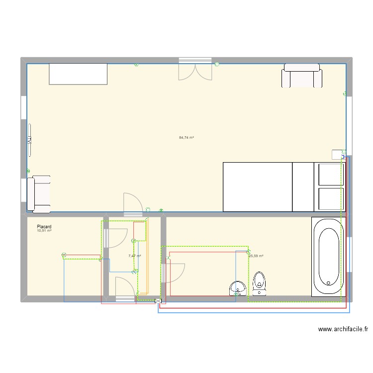 installation électrique d'un studio de type chambre. Plan de 0 pièce et 0 m2