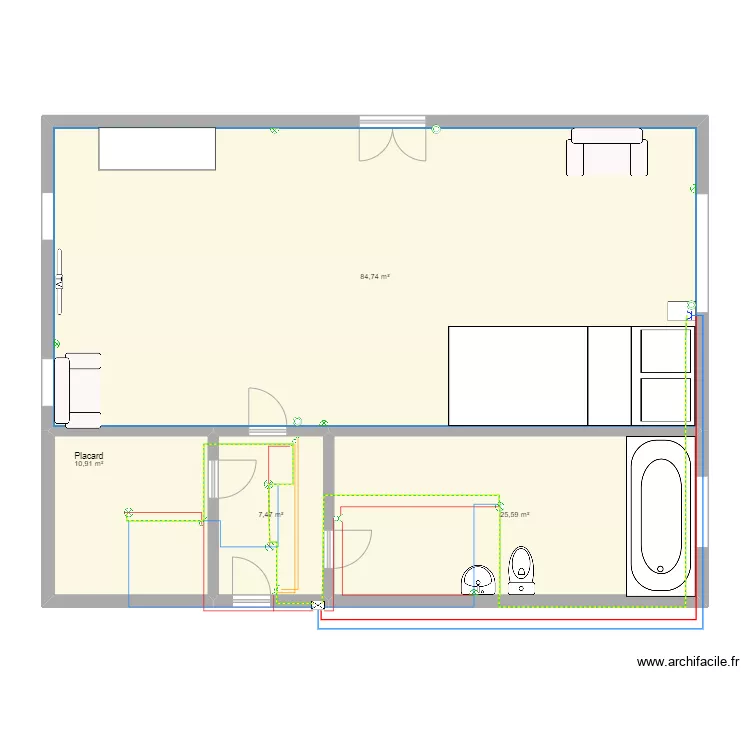 installation électrique d'un studio de type chambre. Plan de installation électrique d'un studio de type chambre. Plan de