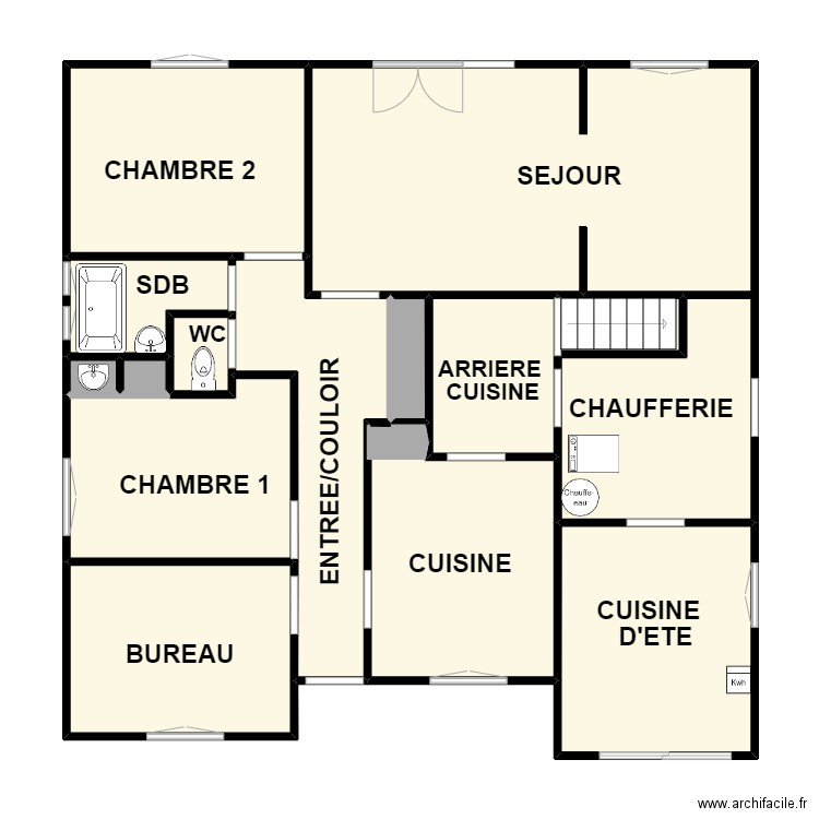 RONDINEAU RDC. Plan de 13 pièces et 102 m2