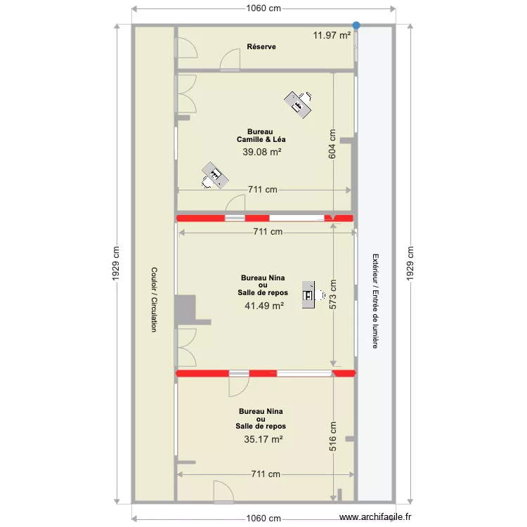 C.C Commissariat - 3 sous espaces. Plan de C.C Commissariat - 3 sous espaces. Plan de