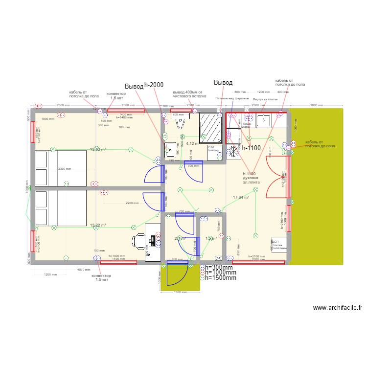 Ольга Бахтеево эл1. Plan de 8 pièces et 64 m2