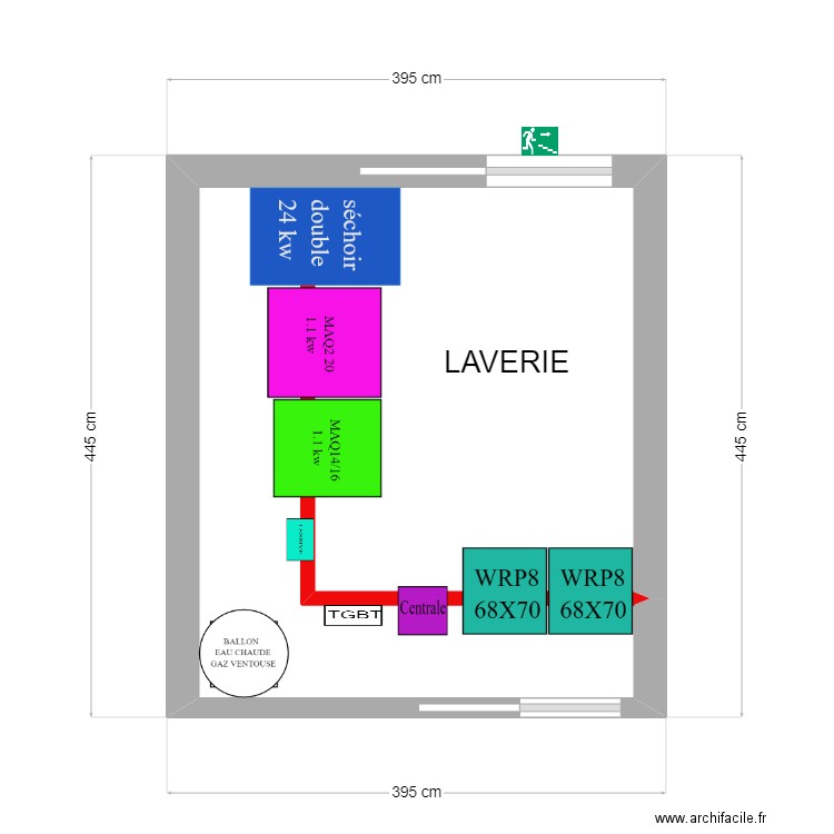 PROJET LAVERIE THIBAUD. Plan de 1 pièce et 13 m2