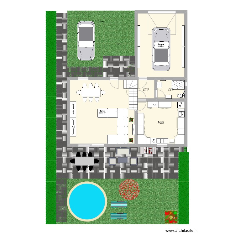 rdc. Plan de 5 pièces et 88 m2