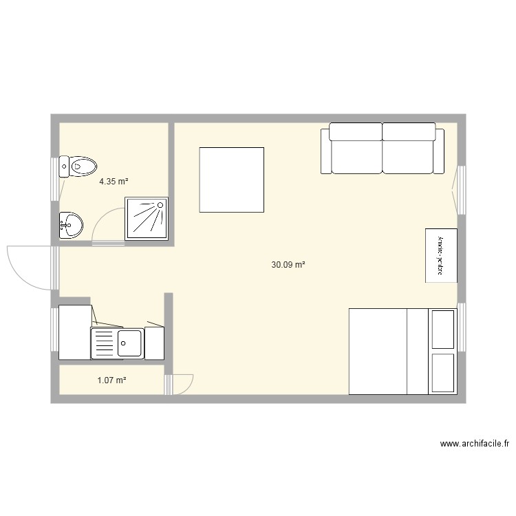 Studio. Plan de 0 pièce et 0 m2