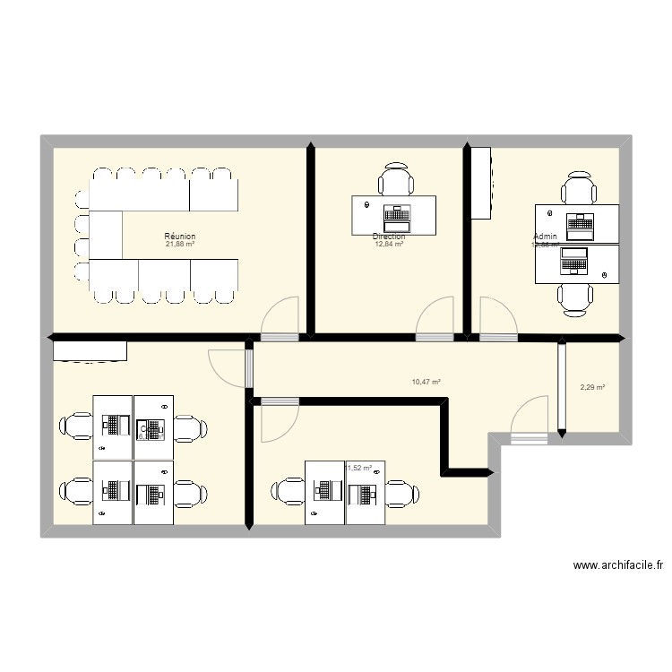 Bureau Bischheim. Plan de 7 pièces et 88 m2
