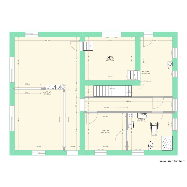 Caro  RdC avec sanitaire handicapés. Plan de 5 pièces et 113 m2