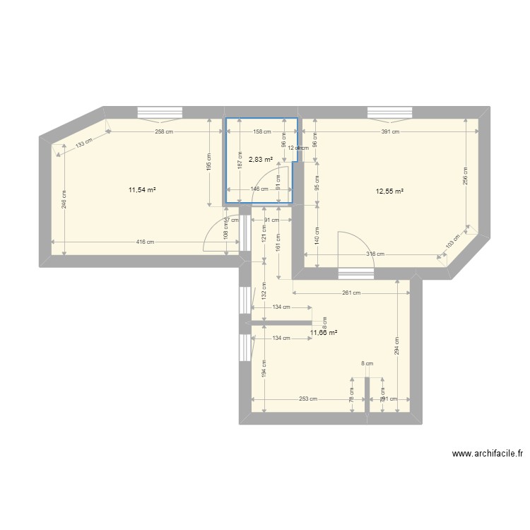 plan patay approximatif actuel non meublé. Plan de 4 pièces et 39 m2