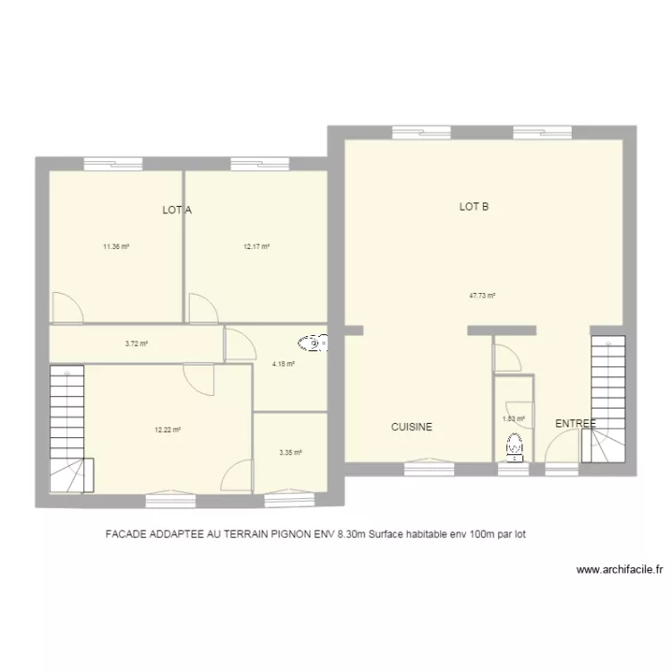  LOT A et B  RDC ET EG. Plan de 