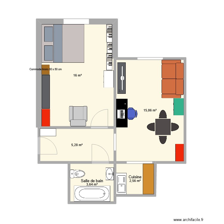 Montfalcon. Plan de 5 pièces et 43 m2