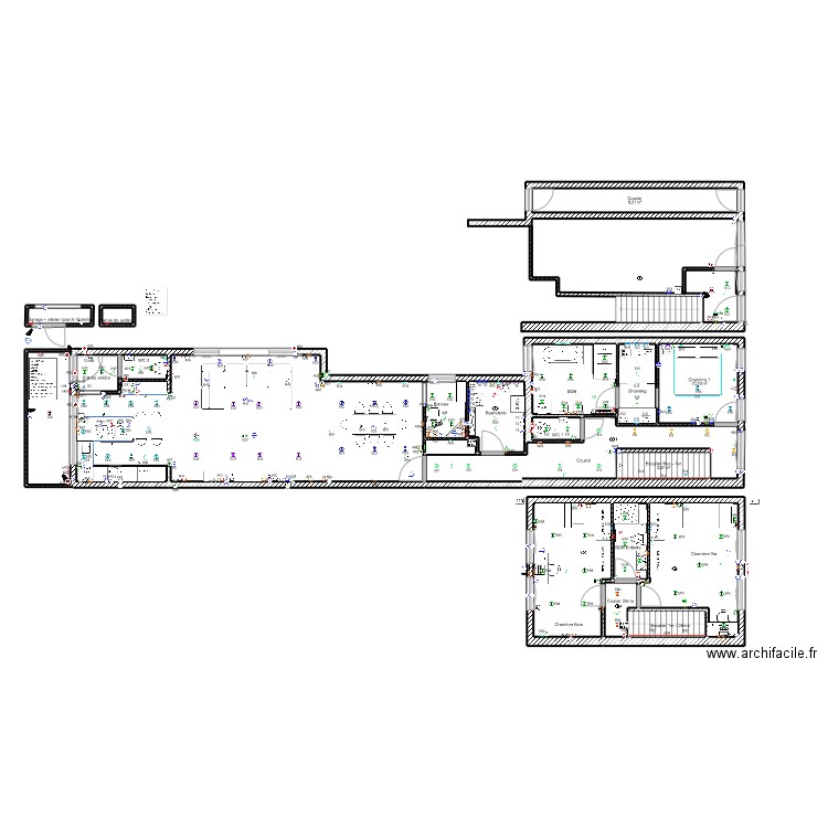 Plan Elec 3. Plan de 25 pièces et 184 m2