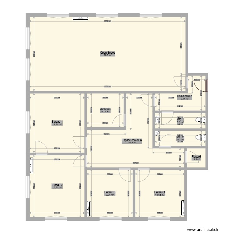 Bureaux 1er étage gauche. Plan de 11 pièces et 142 m2