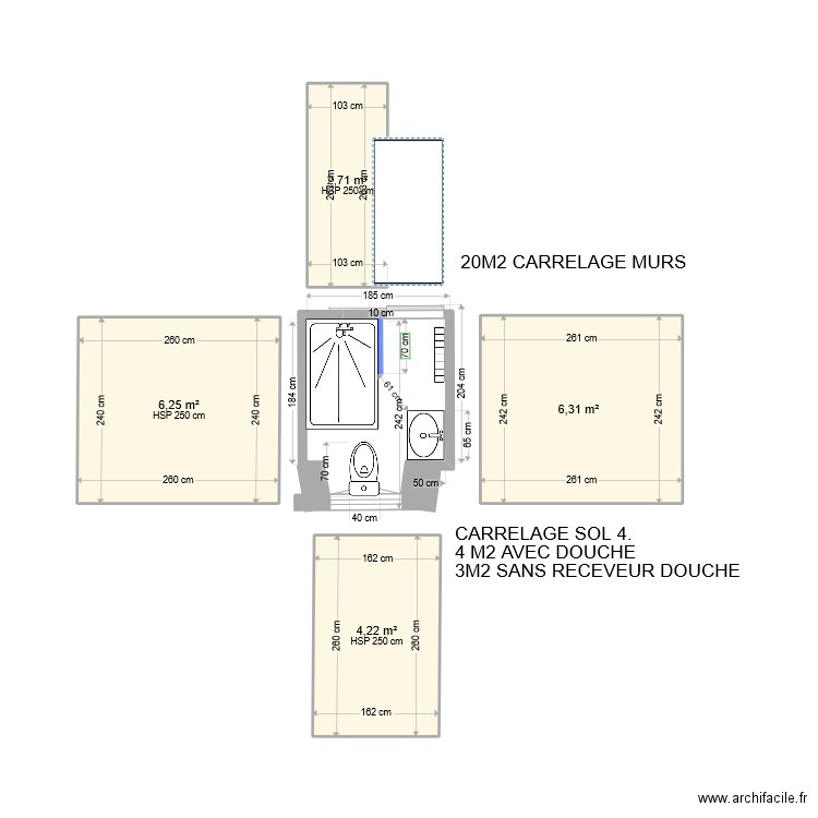 MAISON SALLE DE BAINS WC SOUS FENETRE. Plan de 4 pièces et 19 m2