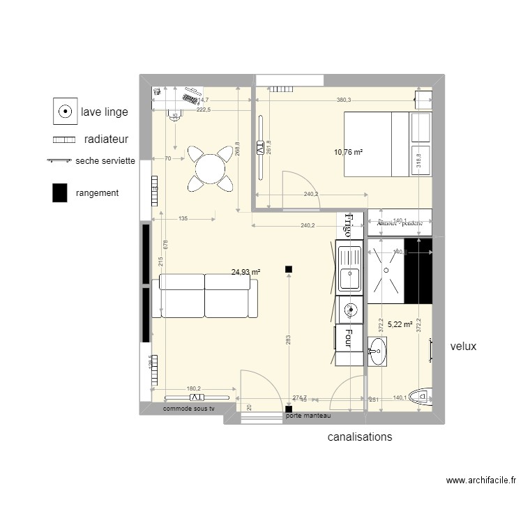 grand T2 dans combles  . Plan de 3 pièces et 41 m2