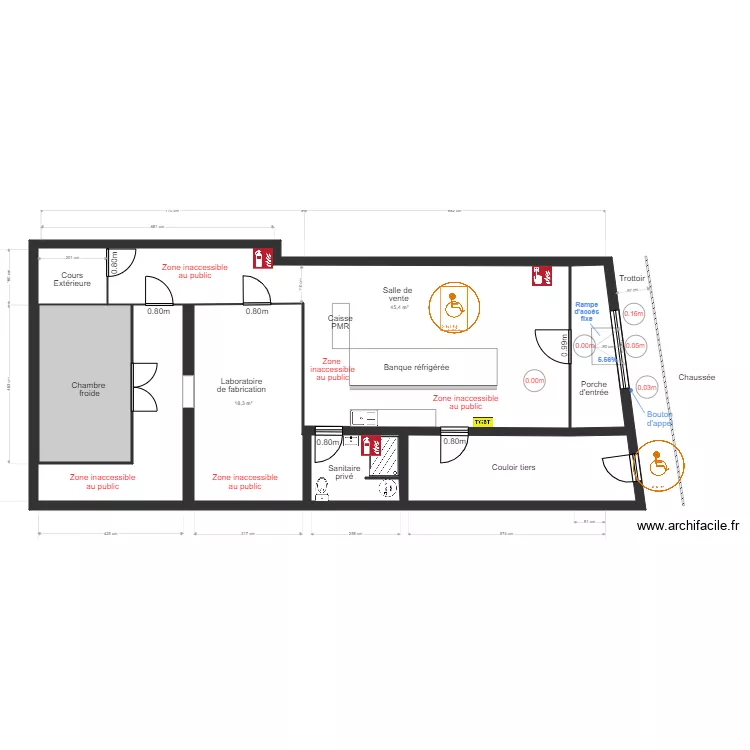 Le Bar a Pates  accessibilit&eacute; PMR. Plan de 
