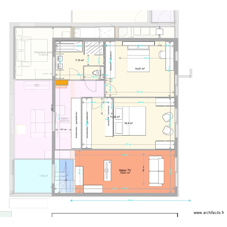 20230213 chambres inversées. Plan de 14 pièces et 238 m2