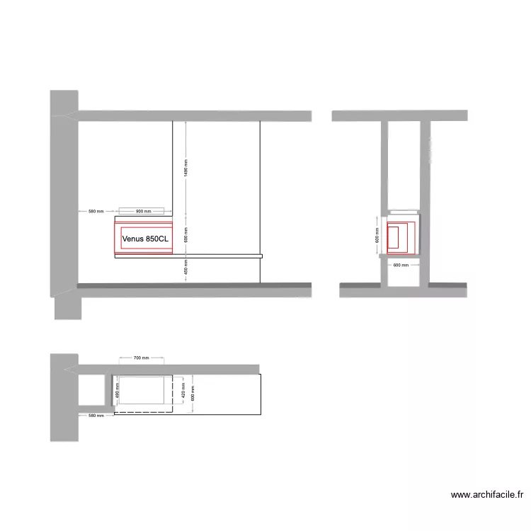 Chemin&eacute;e Venus 850CL. Plan de 