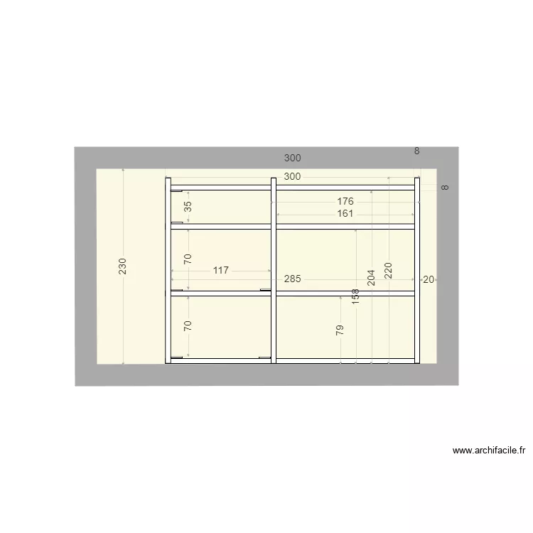 Atelier &eacute;tag&egrave;re droite vue de face. Plan de 