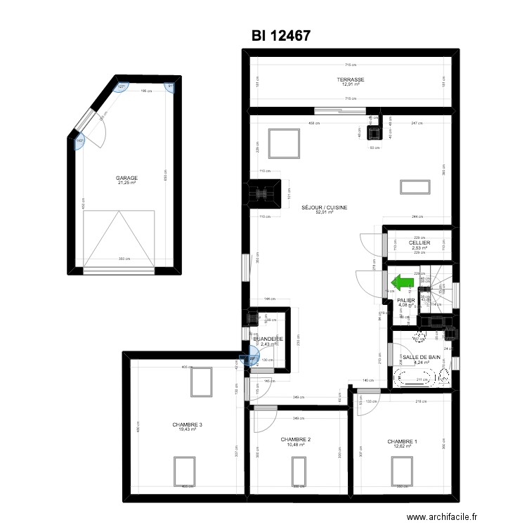 BI 12467. Plan de 16 pièces et 144 m2